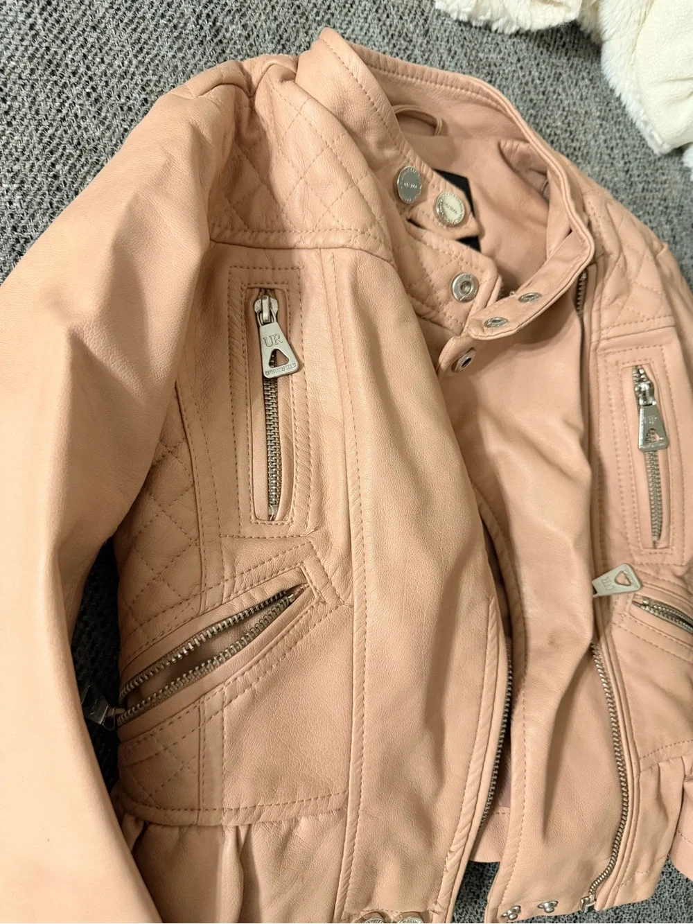 Urban Republic Blush Pink Quilted Peplum Moto Jacket